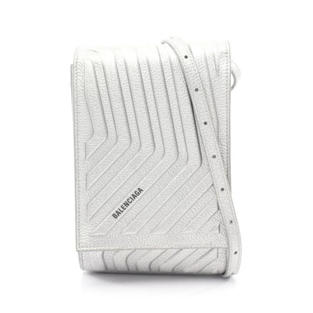 Balenciaga Car Phone Shoulder Bag Leather Silver Tone